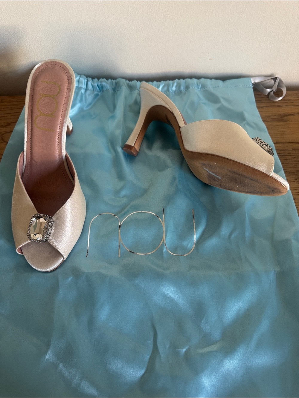 NOU Ivory Satin Heeled Mules